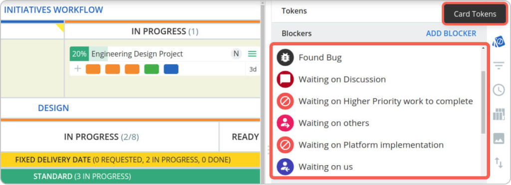 kanban tokens and blockers in kanbanize