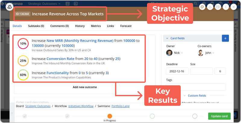 strategic key results in kanban