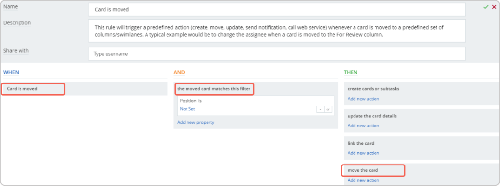 Kanbanize Business rule Card is moved