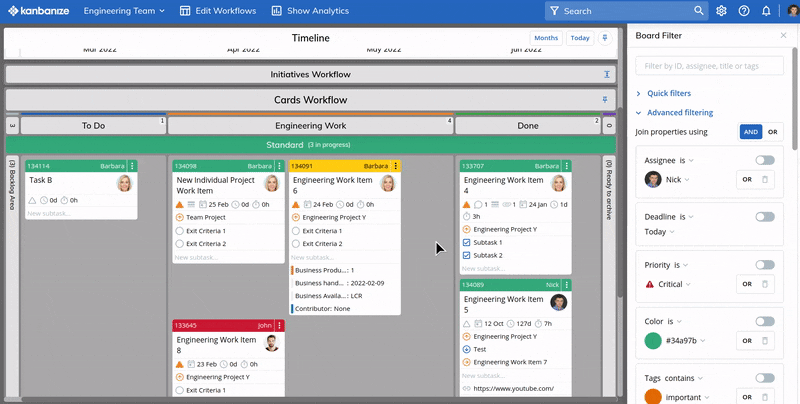 how to activate a quick filter on a kanban board