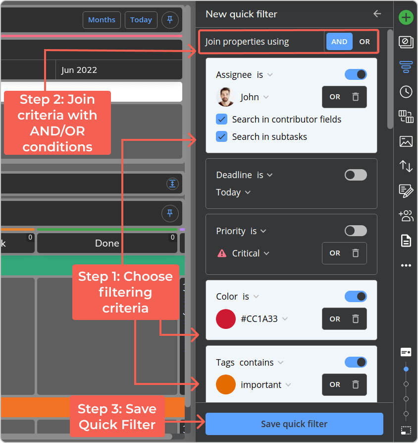 creating a quick filter on a kanban board in kanbanize