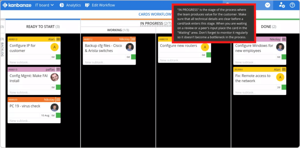 visualizing work policies on a Kanban board