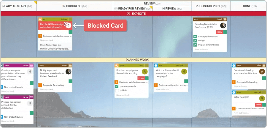 Blocked work item on a Kanban board