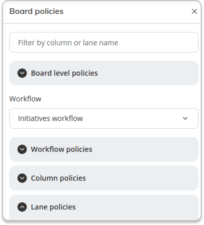 visualizing all process policies in a single place on a kanban board