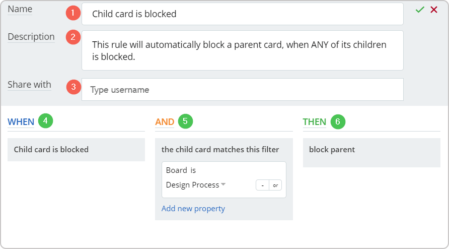 Kanbanize automation rule child card is blocked